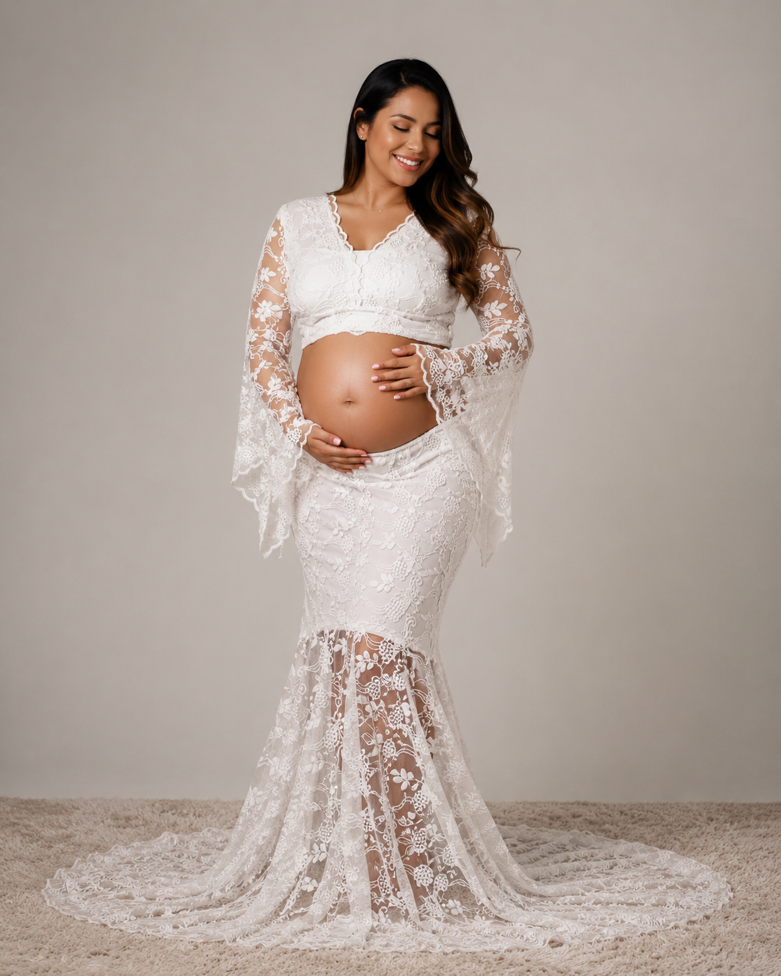 Angel Lace - vestido renda branco para gestante