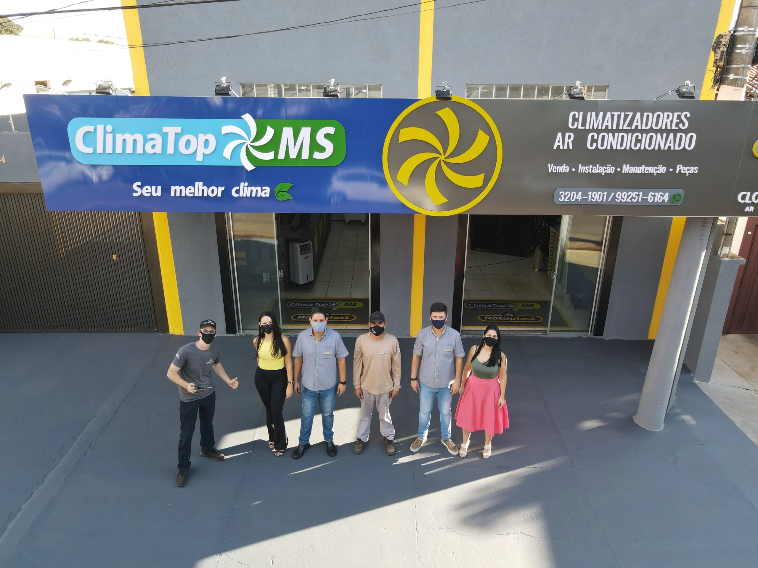 Foto aérea de fachada comercial com drone em Campo Grande MS